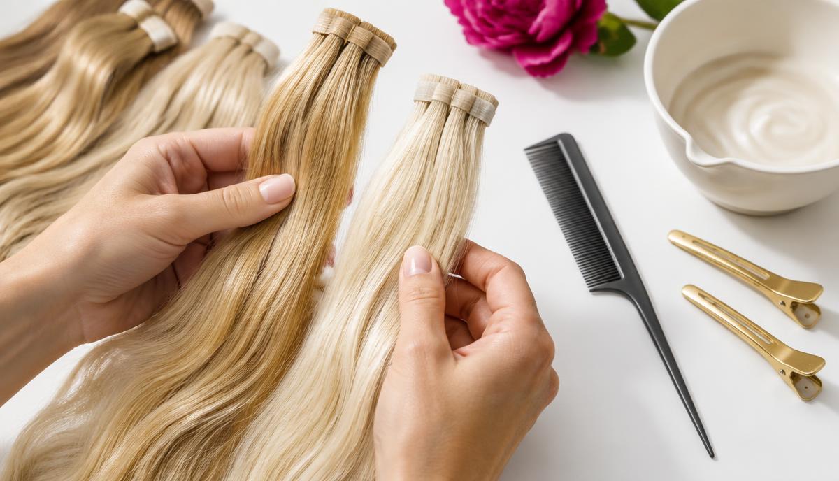 Ilustração de avaliação de amostras de cabelo loiro.